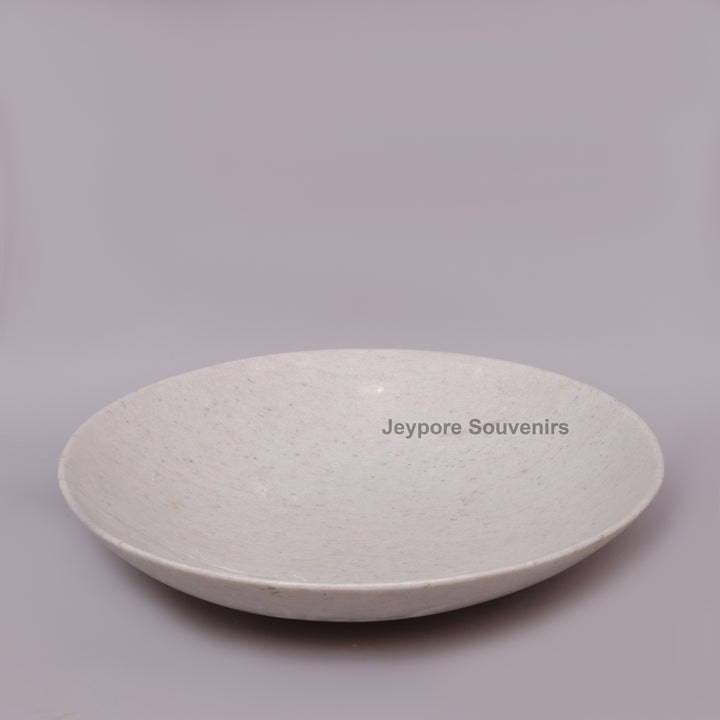 Handcrafted White Marble Fruit Bowl with Natural Veining