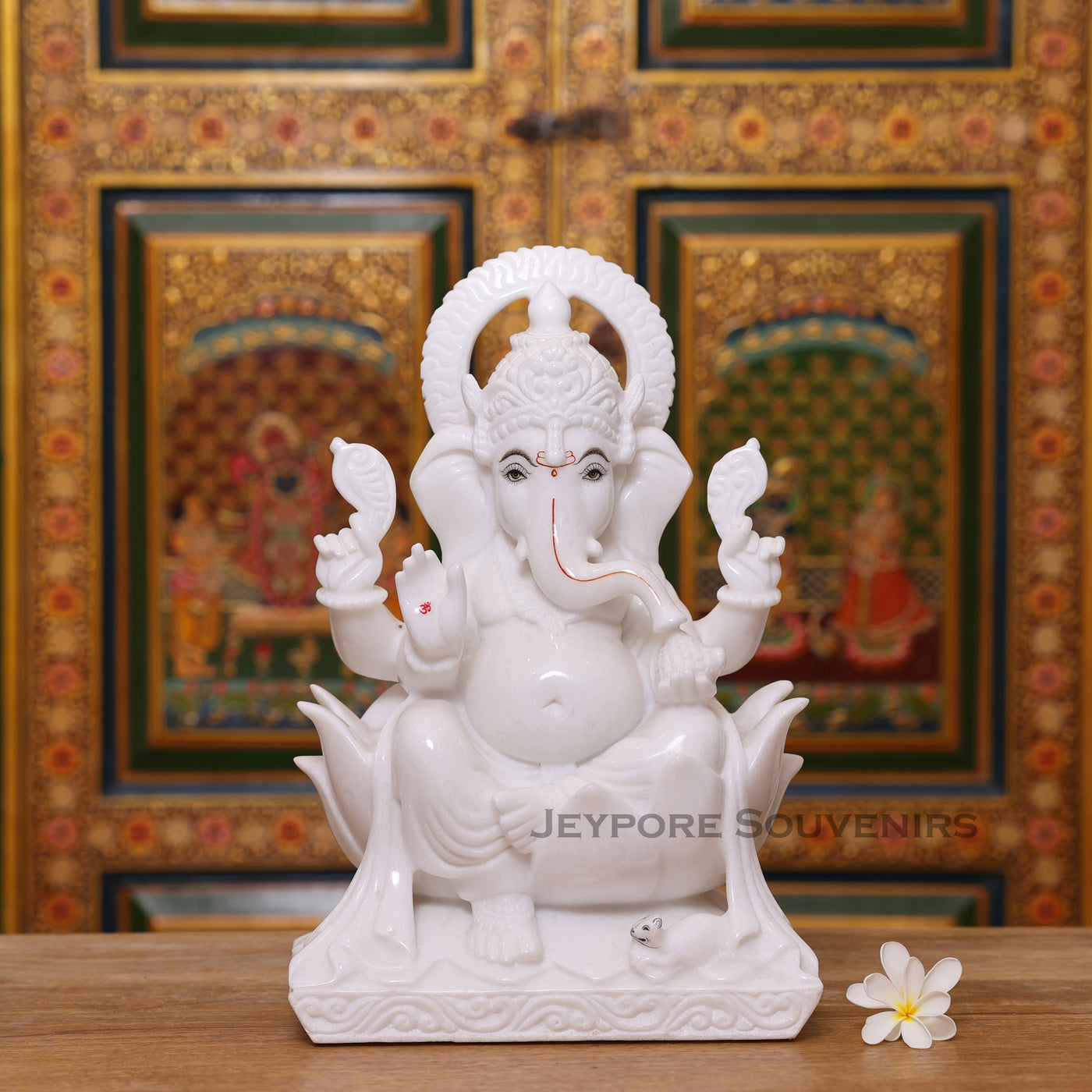 Handcrafted 15" Lord Ganesha Idol in Pure Makrana White Marble