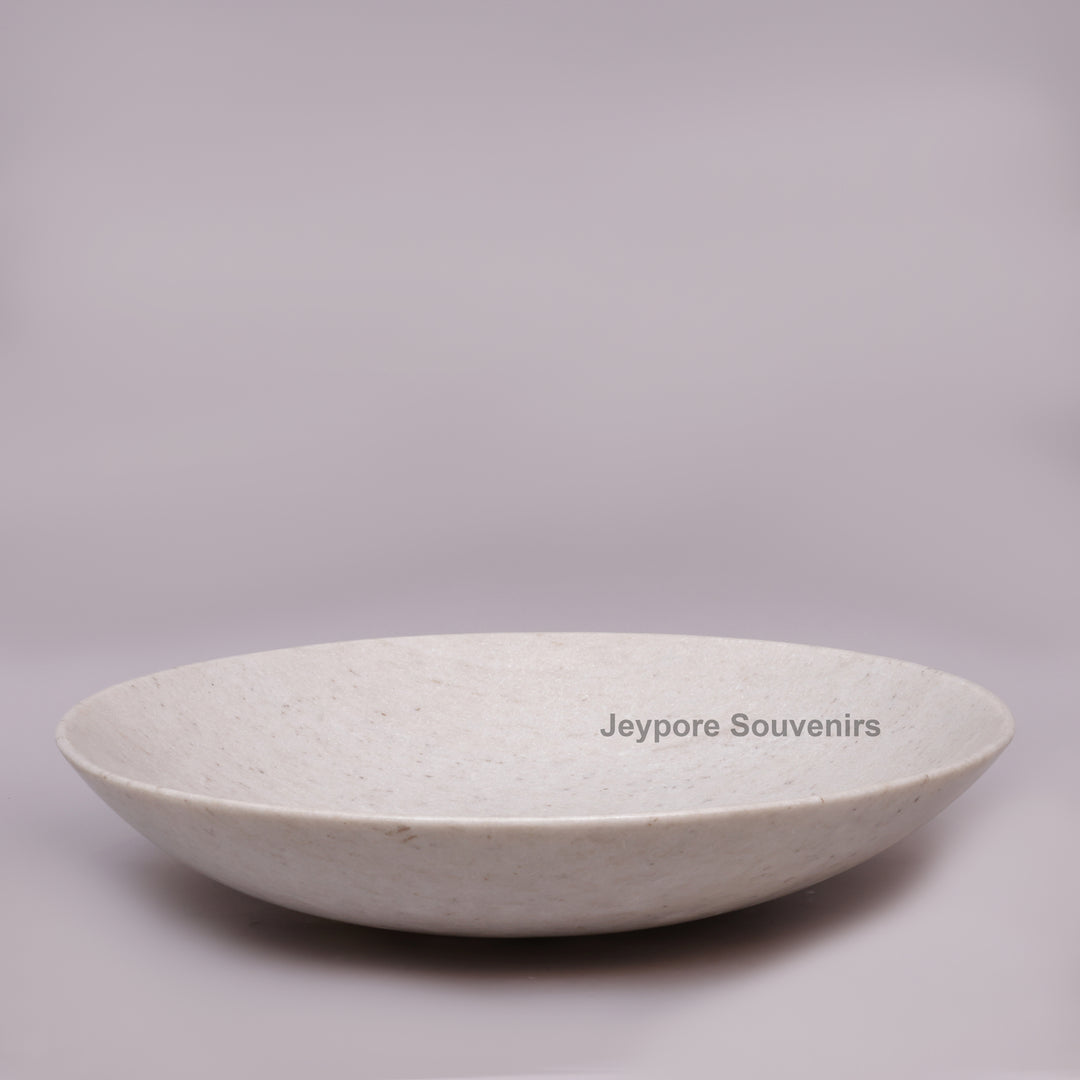 Handcrafted White Marble Fruit Bowl with Natural Veining