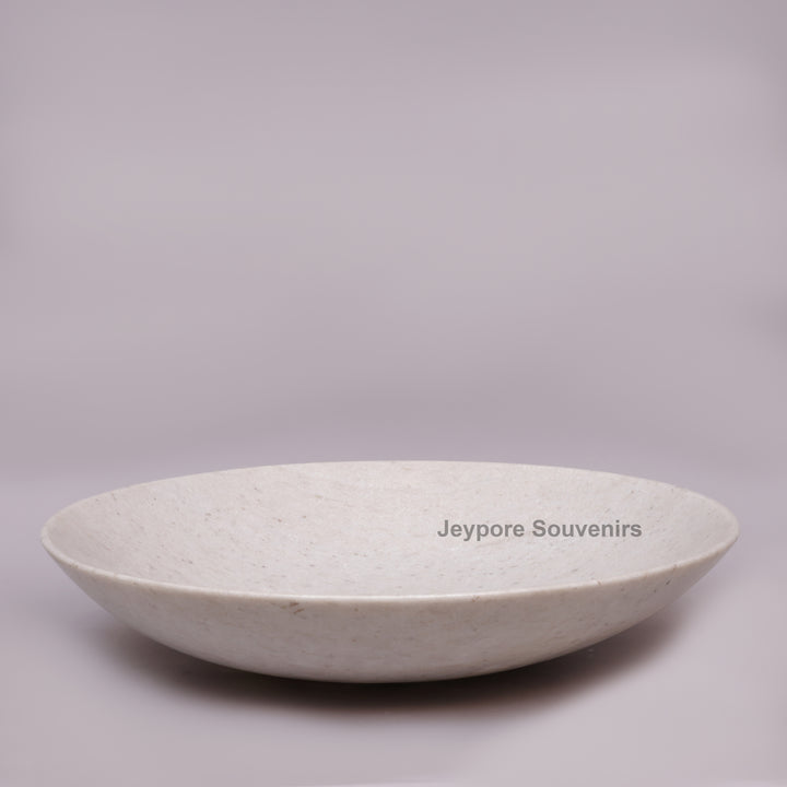 Handcrafted White Marble Fruit Bowl with Natural Veining