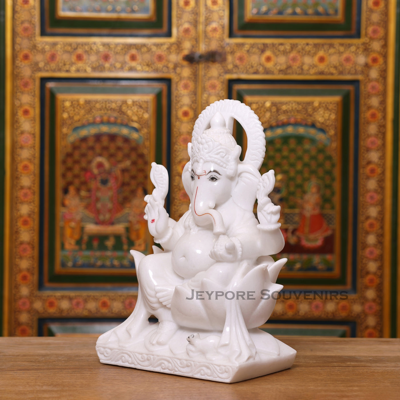 Handcrafted 15" Lord Ganesha Idol in Pure Makrana White Marble