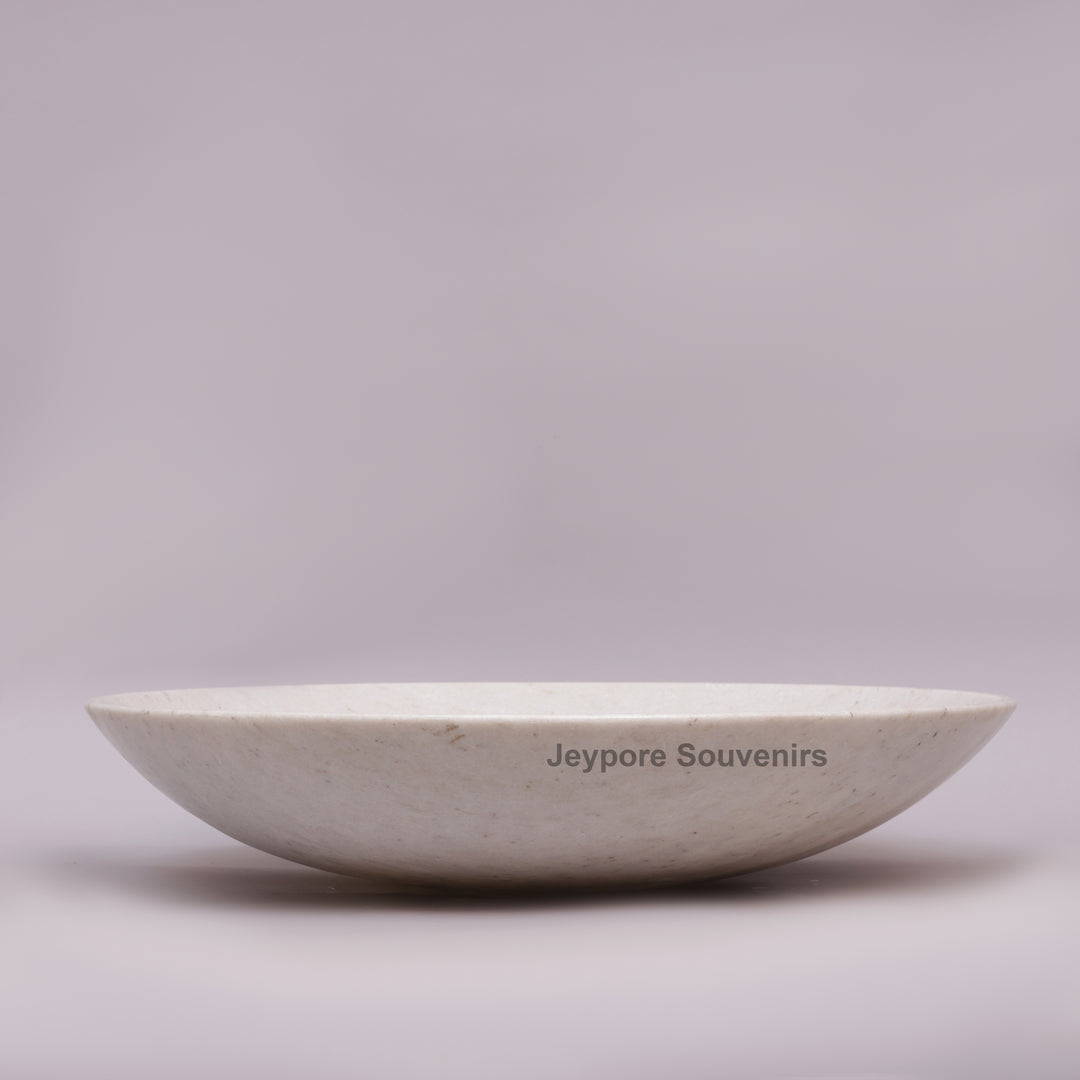 Handcrafted White Marble Fruit Bowl with Natural Veining