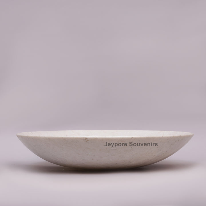 Handcrafted White Marble Fruit Bowl with Natural Veining