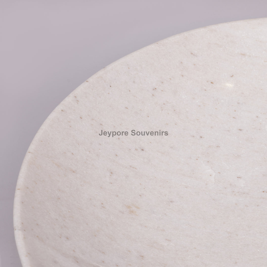 Handcrafted White Marble Fruit Bowl with Natural Veining