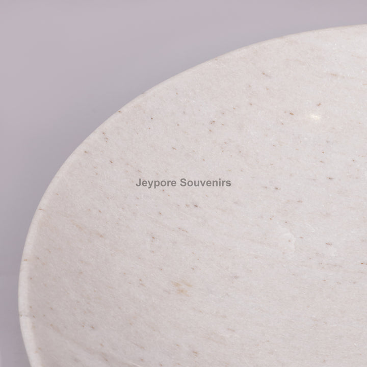 Handcrafted White Marble Fruit Bowl with Natural Veining