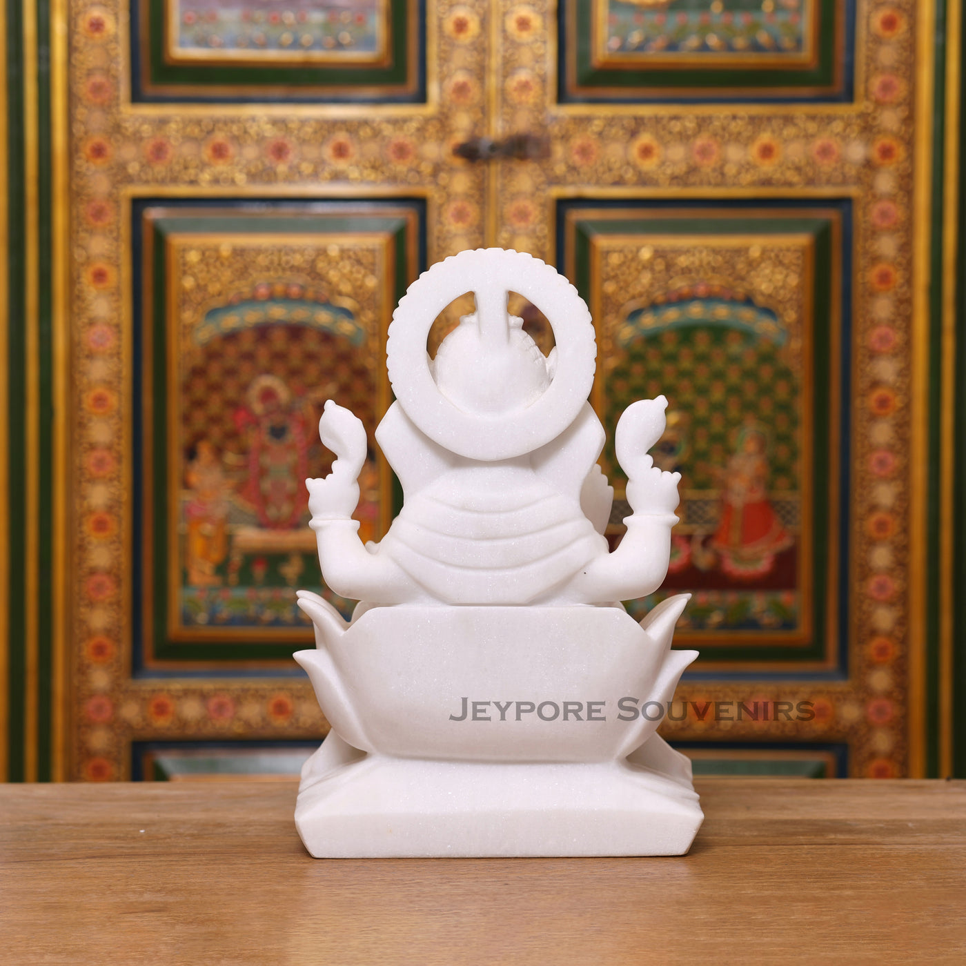 Handcrafted 15" Lord Ganesha Idol in Pure Makrana White Marble