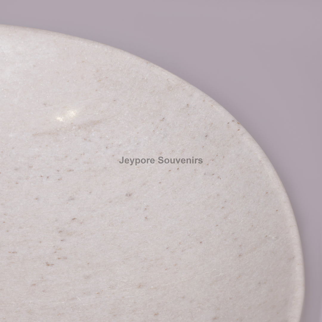 Handcrafted White Marble Fruit Bowl with Natural Veining