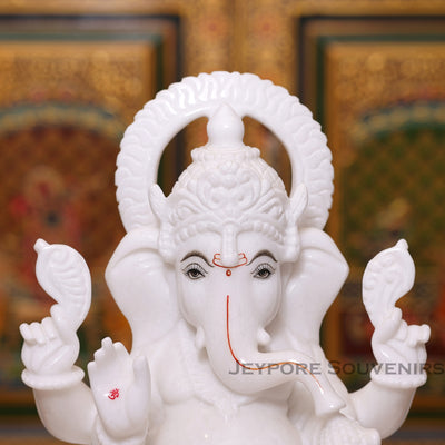 Handcrafted 15" Lord Ganesha Idol in Pure Makrana White Marble