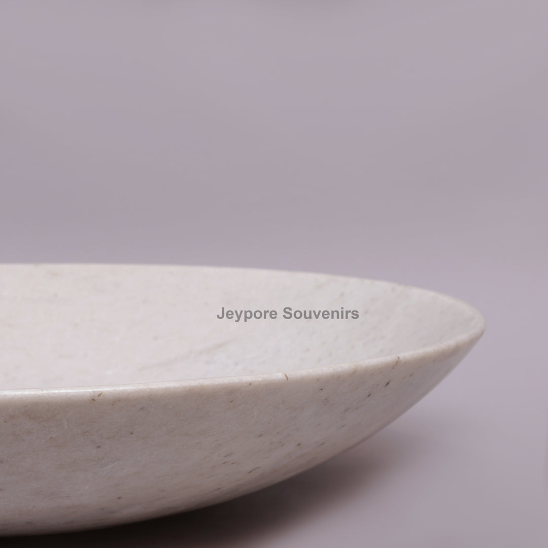 Handcrafted White Marble Fruit Bowl with Natural Veining