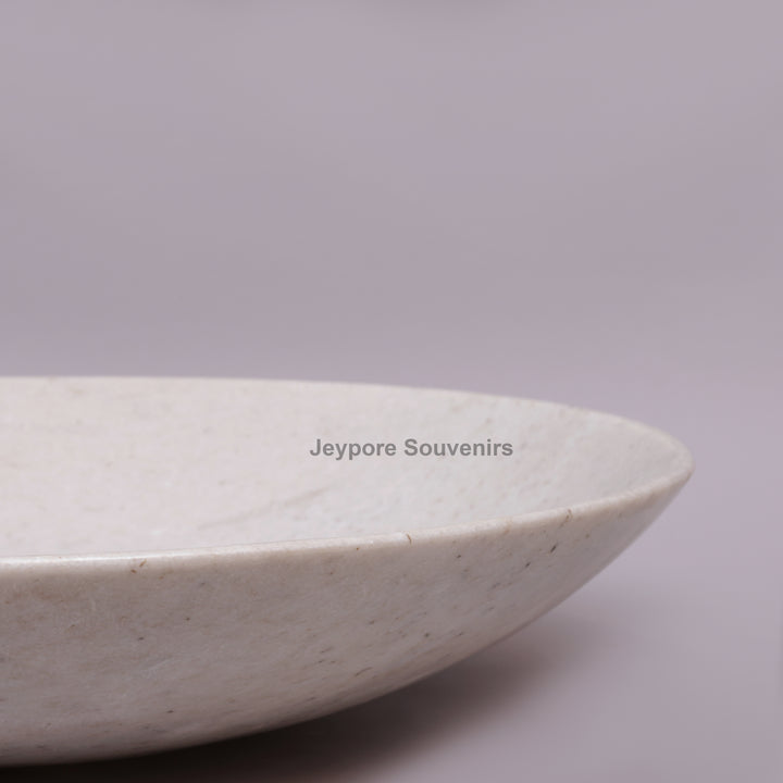 Handcrafted White Marble Fruit Bowl with Natural Veining