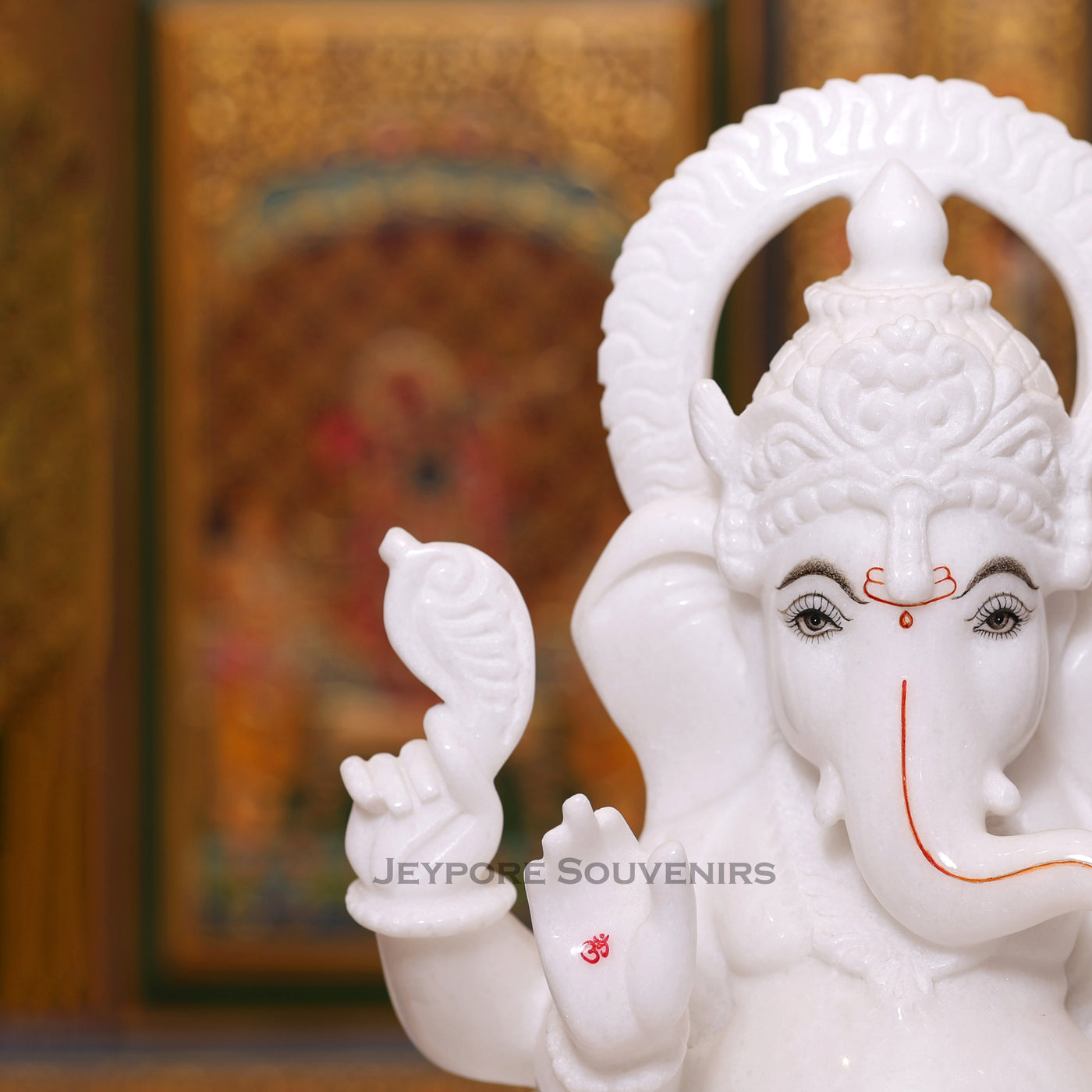 Handcrafted 15" Lord Ganesha Idol in Pure Makrana White Marble