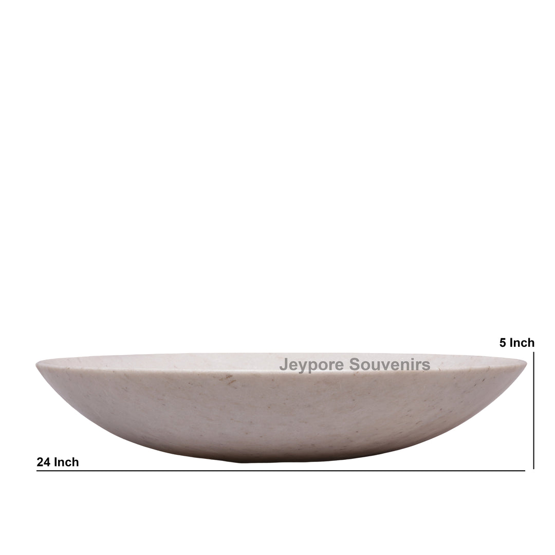 Handcrafted White Marble Fruit Bowl with Natural Veining