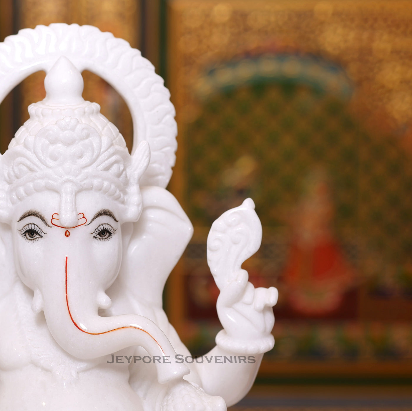 Handcrafted 15" Lord Ganesha Idol in Pure Makrana White Marble