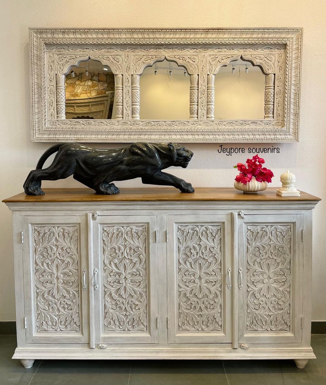 Distressed White Console Table