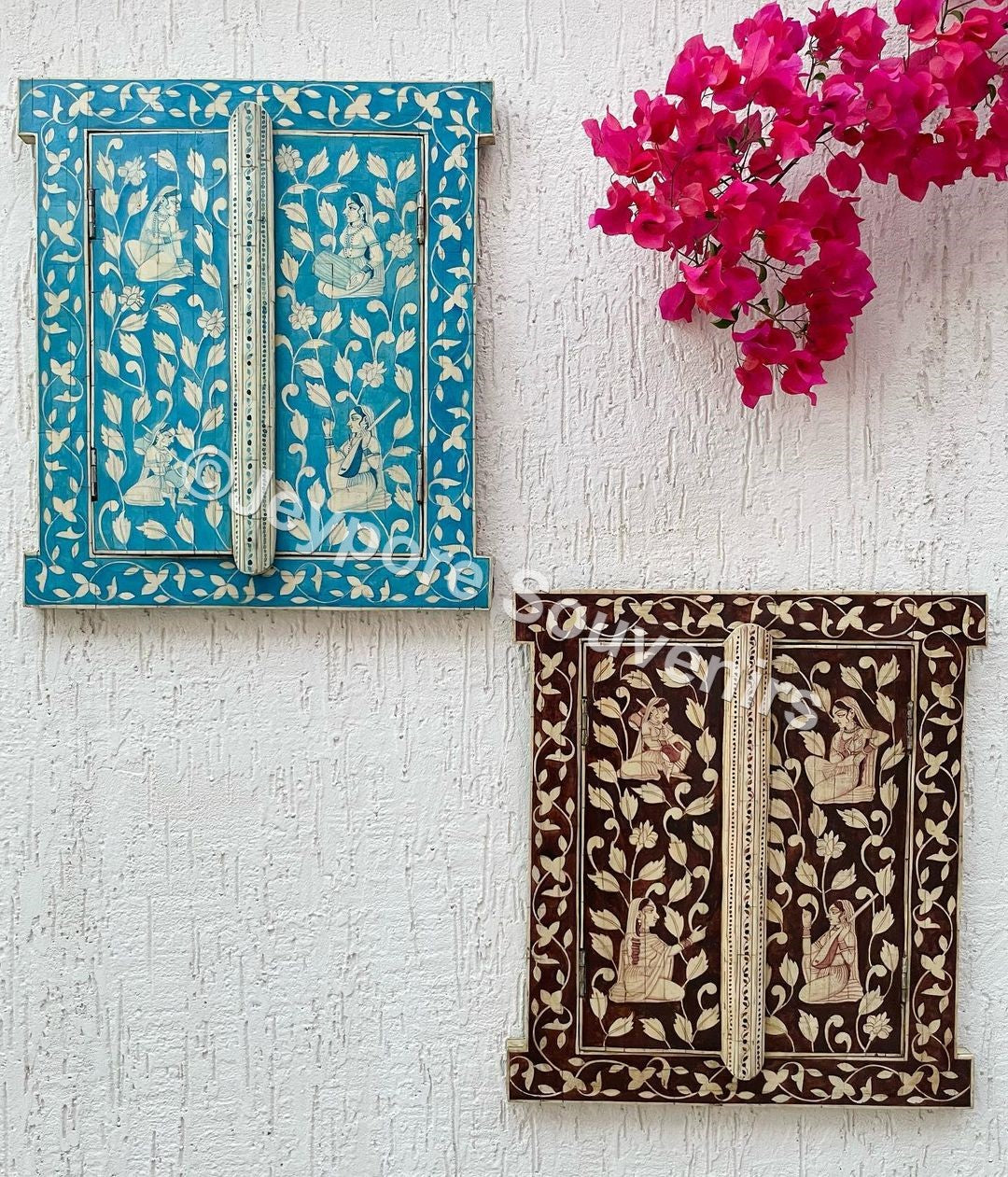 Handpainted colorful windows with bone inlay | Wall mounted wall panel