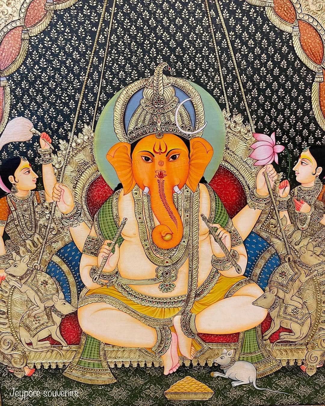 Tanjore style Lord Ganesha painting with real gold leaf work