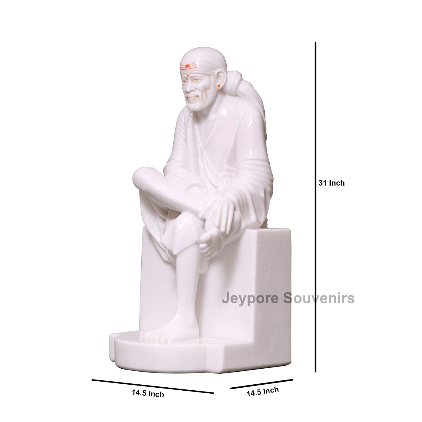 30" Hand-Carved Pure White Marble Sai Baba Sculpture