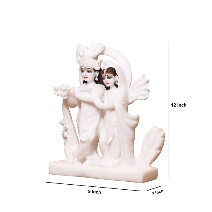 12" Pure Handcrafted White Marble Radha Krishna Statue (Murti)