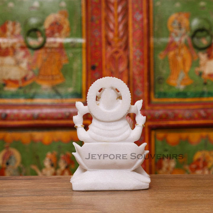 8" Pure White Marble Handmade Ganesha Statue for Home Temple &amp; Office