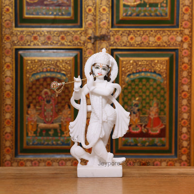 15" Pure White Marble Radha Krishna Pair Idols