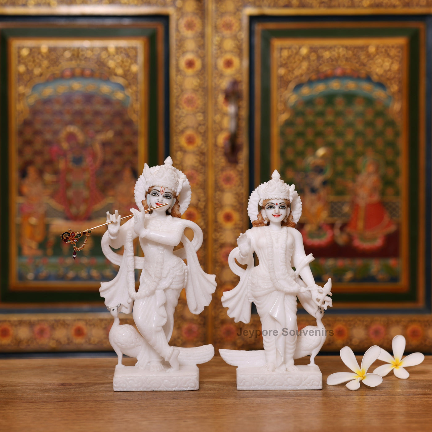 9" Radha And Krishna Idols Pair in Pure White Marble