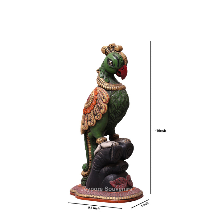 19" Hand-Carved Wooden Parrot Statue
