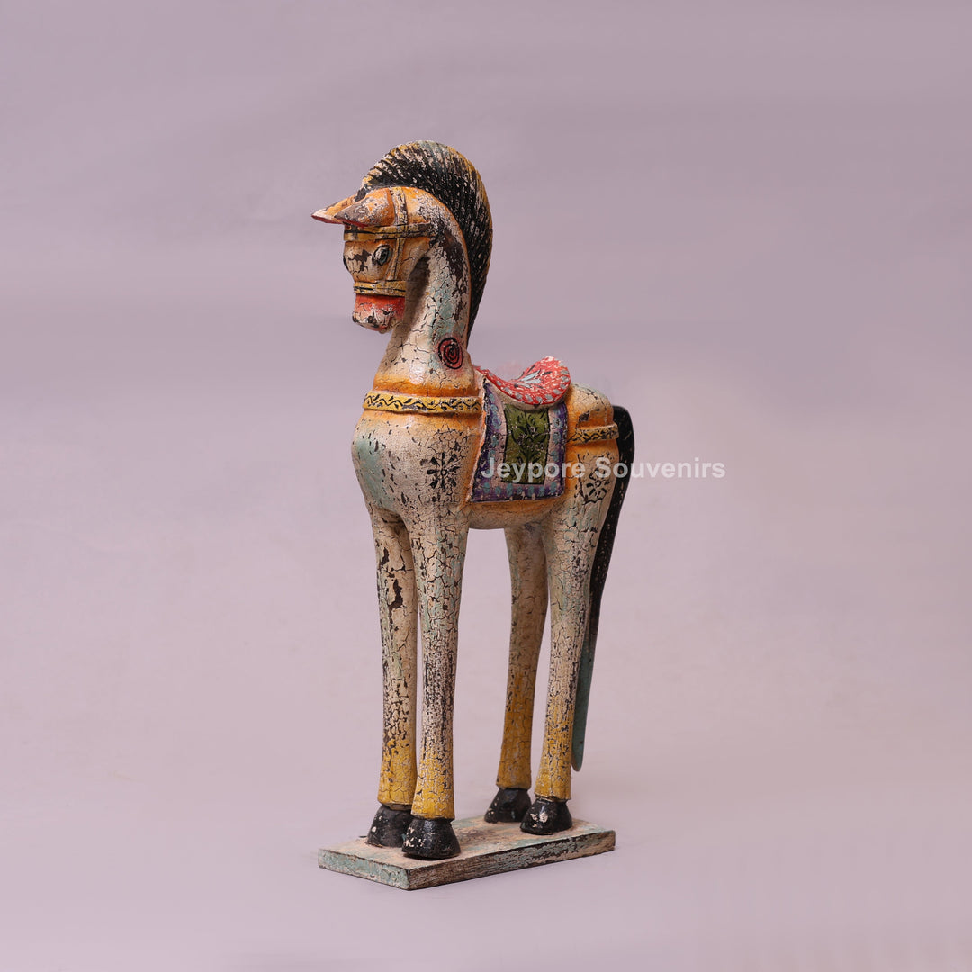 18" Hand-Carved Wooden Horse Statue