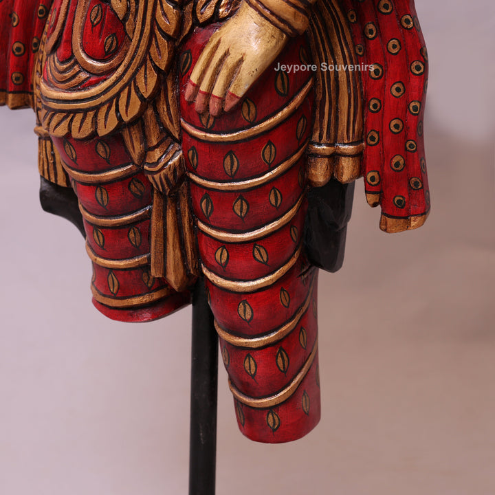 36" Hand-Carved Wooden Traditional Indian Woman Statue