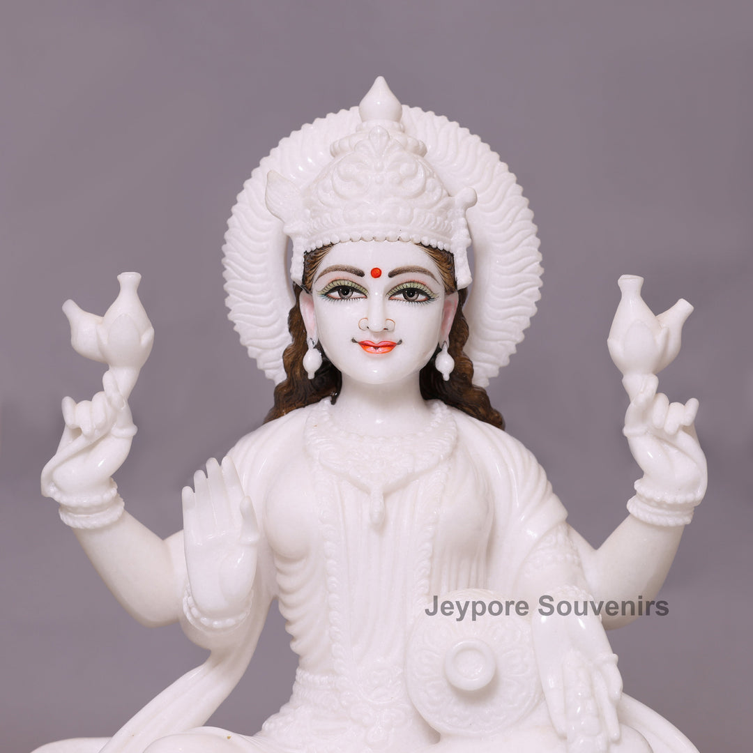 24" Divine Trinity Set: Pure White Marble Lakshmi, Ganesha, &amp;amp; Saraswati Idols&amp;nbsp;
