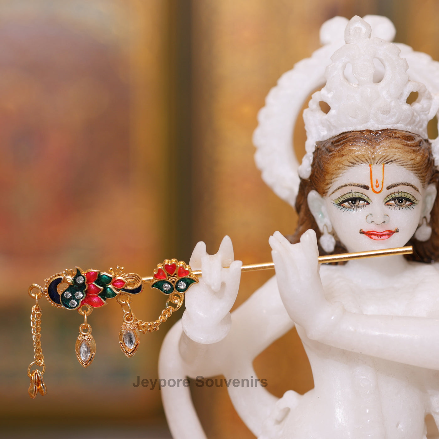 10" Elegant Pure White Marble Radha Krishna Statue Pair