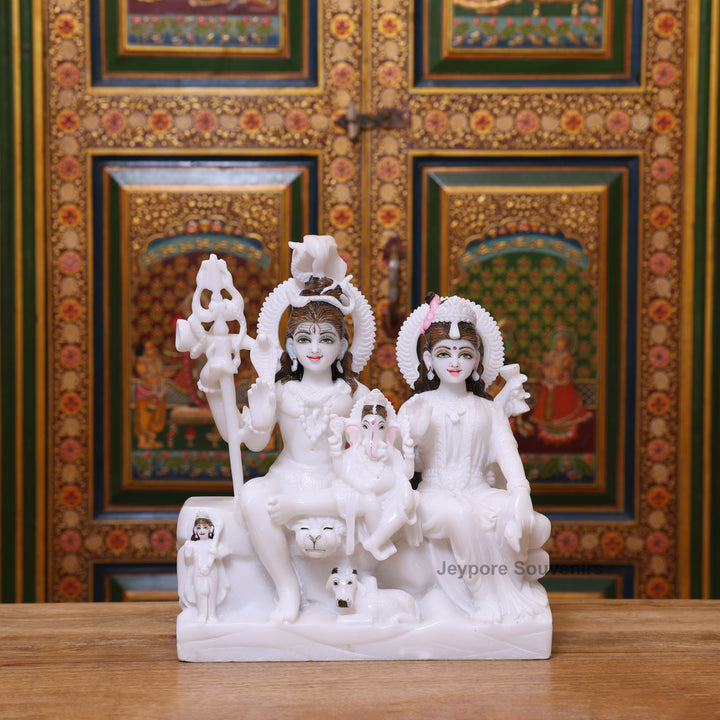 14" White Marble Shiva Parivar Idol | Shiva, Parvati Ganesha, &amp; Kartikeya Set