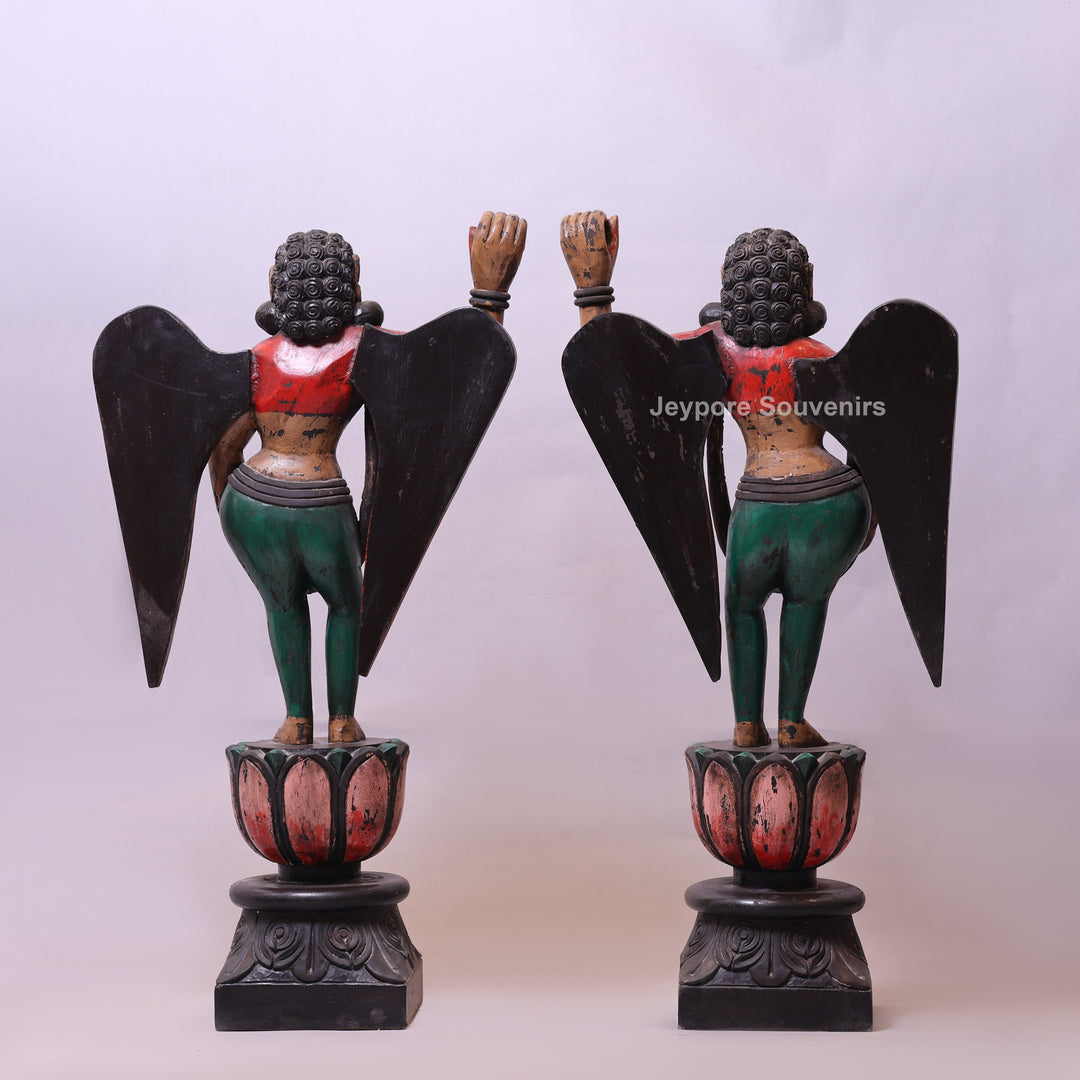 37" Handcrafted Wooden Apsara Winged Statue