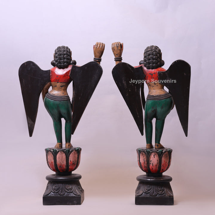 37" Handcrafted Wooden Apsara Winged Statue