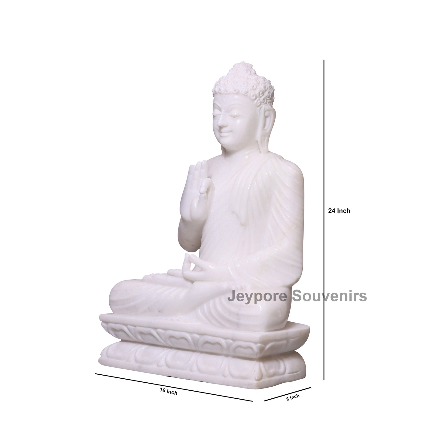 24" Pure White Marble Teaching Mudra Lord Buddha Idol