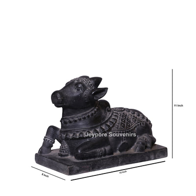 11" Black Marble Shiva Devotee Nandi (Bull) Idol