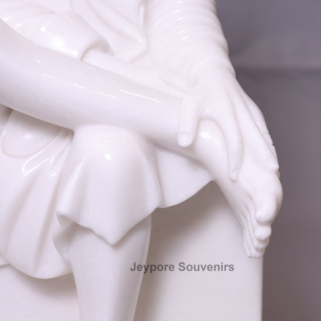 Exquisite 39" Handcrafted Pure White Marble Sai Baba Statue