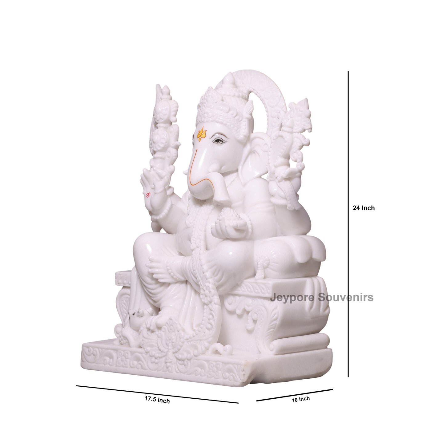 24" Enchanting Pure White Marble Lord Ganesha Idol on Throne