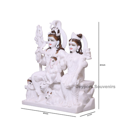 24" White Marble Shiva Parivar Idol - Lord Shiva, Parvati, Ganesha & Kartikeya
