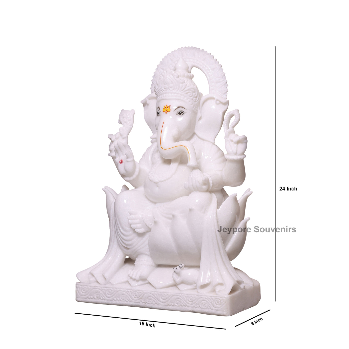24" Pure White Marble Handcrafted Lord Ganesha Idol