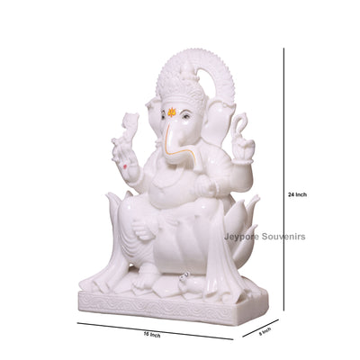 24" Pure White Marble Handcrafted Lord Ganesha Idol