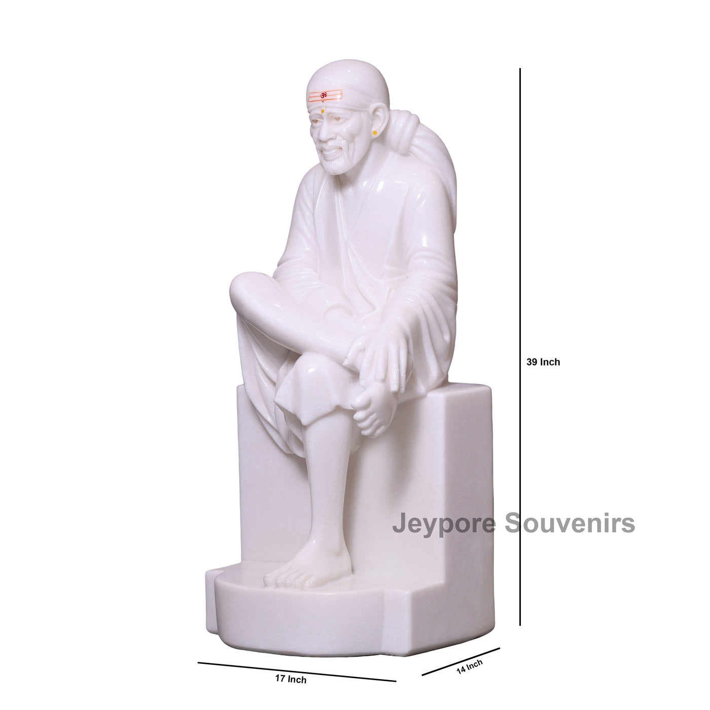 Exquisite 39" Handcrafted Pure White Marble Sai Baba Statue
