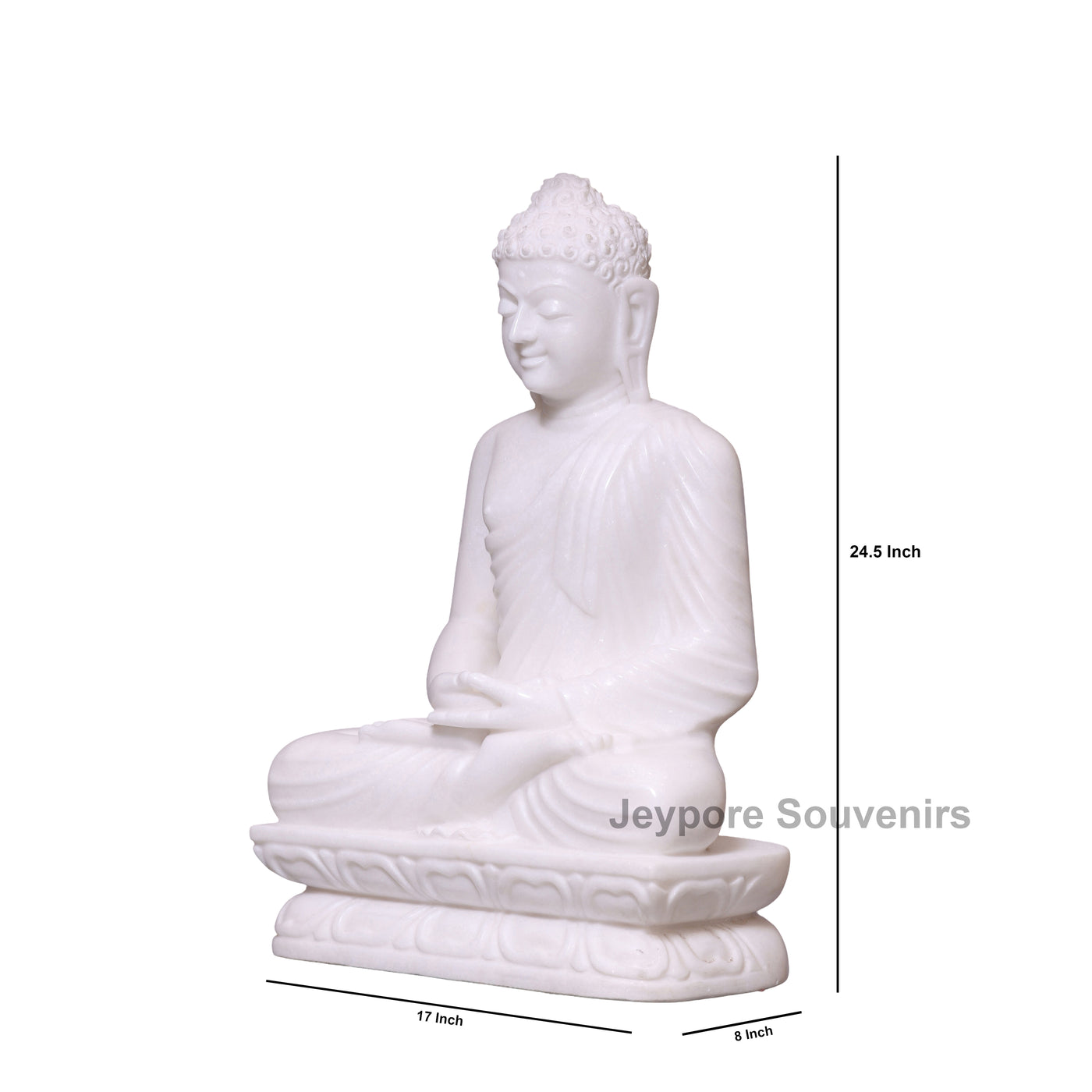 24" Pure White Marble Lord Buddha Statue