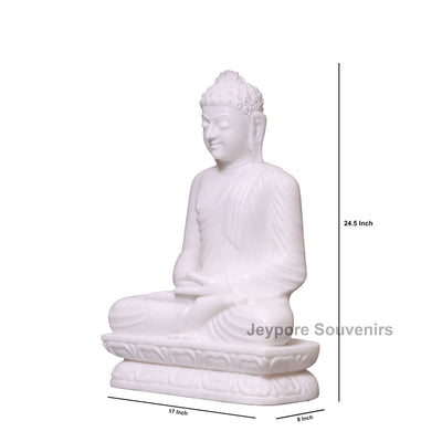 24" Pure White Marble Lord Buddha Statue