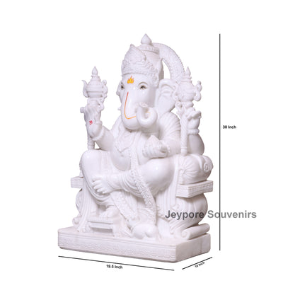 Enchanting 30" White Marble Lord Ganesha Statue
