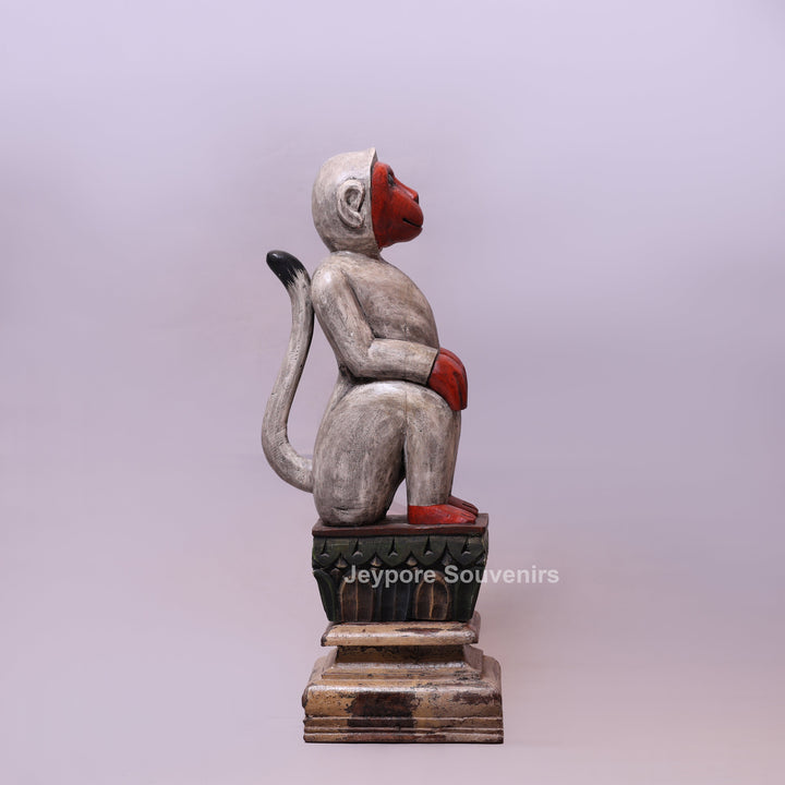 30" Hand-Carved Decorative Wooden Monkey Statue