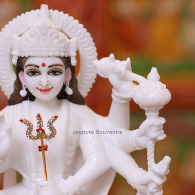 12" Pure White Marble Goddess Durga Idol on Lion