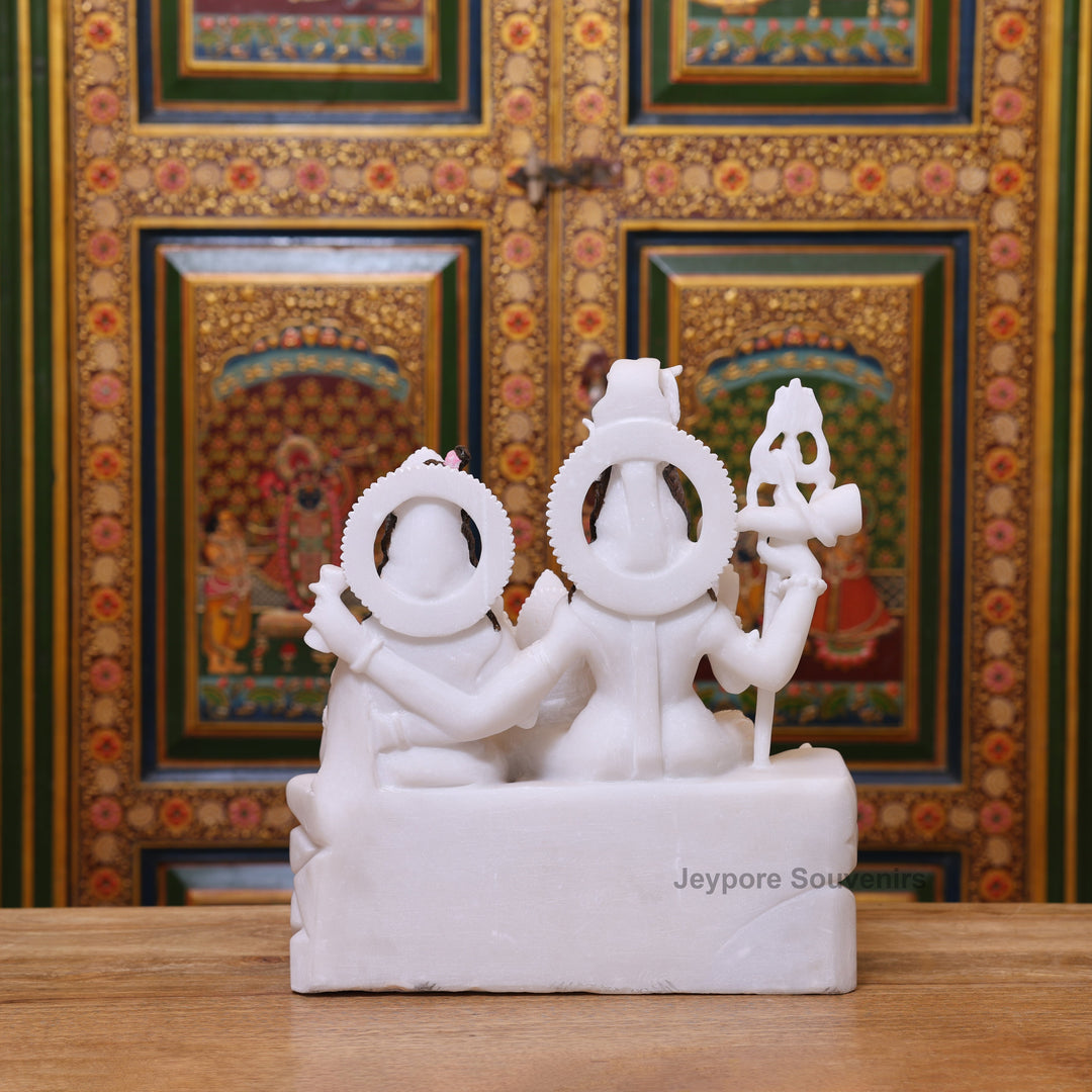 14" White Marble Shiva Parivar Idol | Shiva, Parvati Ganesha, &amp; Kartikeya Set