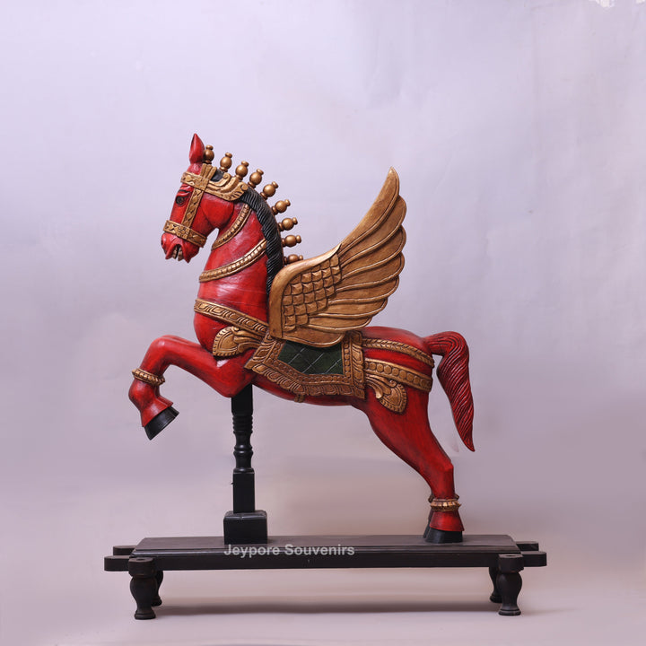 42" Hand-Carved Wooden Flying Horse Statue (Pegasus)