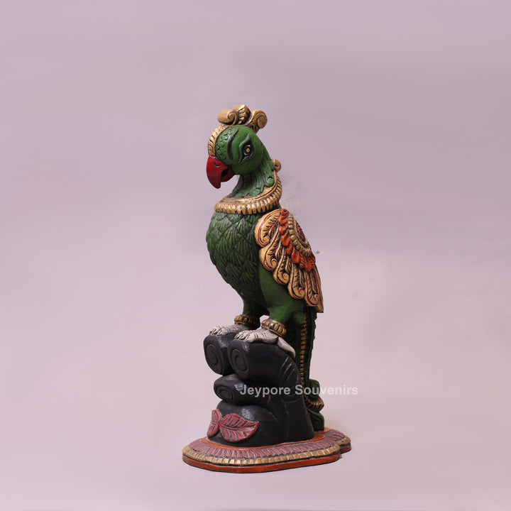 19" Hand-Carved Wooden Parrot Statue