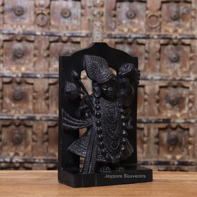 15" Hand-Carved Pure Black Marble Shreenathji Idol